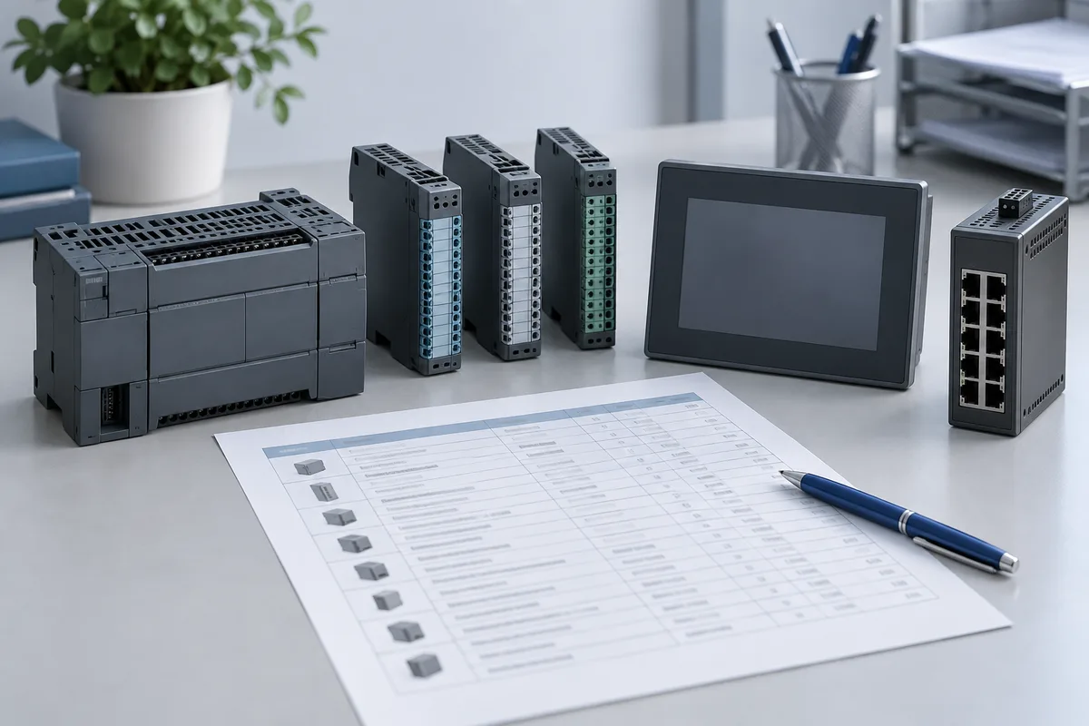 Illustration of automation components beside a project parts list